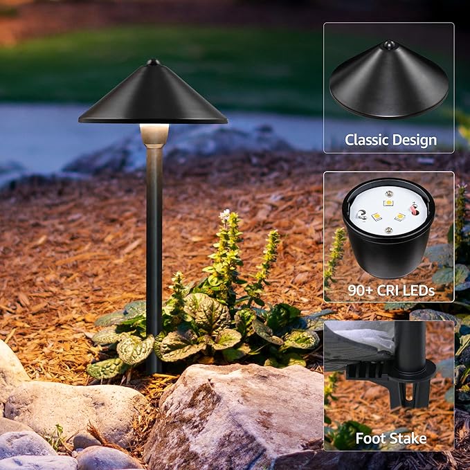 SUNVIE 8-Pack Low Voltage Landscape Pathway Lights 12-24V 3W LED Landscape Lighting 3000K Outdoor Pathway Lighting IP65 Waterproof Aluminum Wired Path Lights for Yard Garden Walkway, ETL Listed Cord