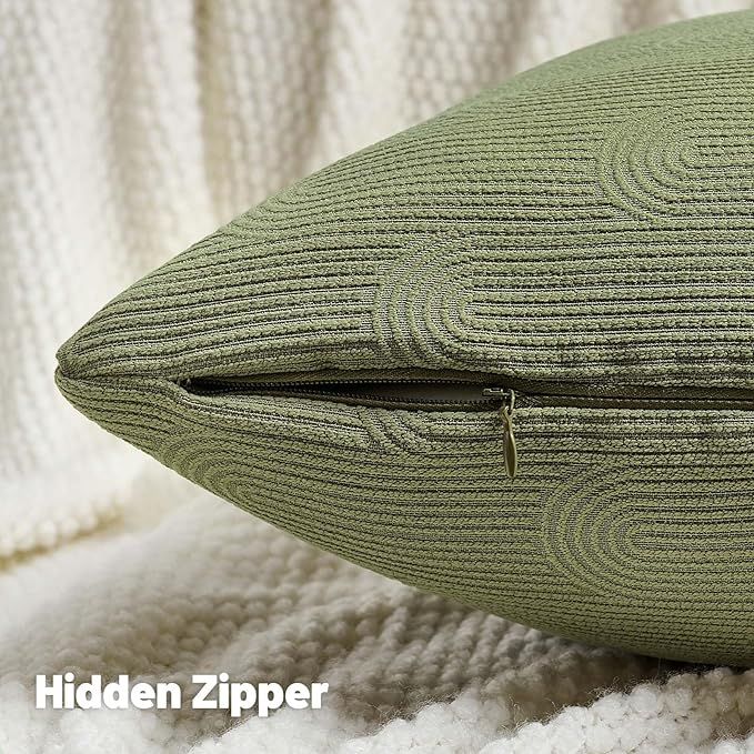 FUTEI Moss Green Chenille Decorative Throw Pillow Covers 26x26 Inch Set of 2,Soft Cozy Striped Geometric Patterns Euro Pillow Sham,Modern Home Decor for Couch Bed Living Room