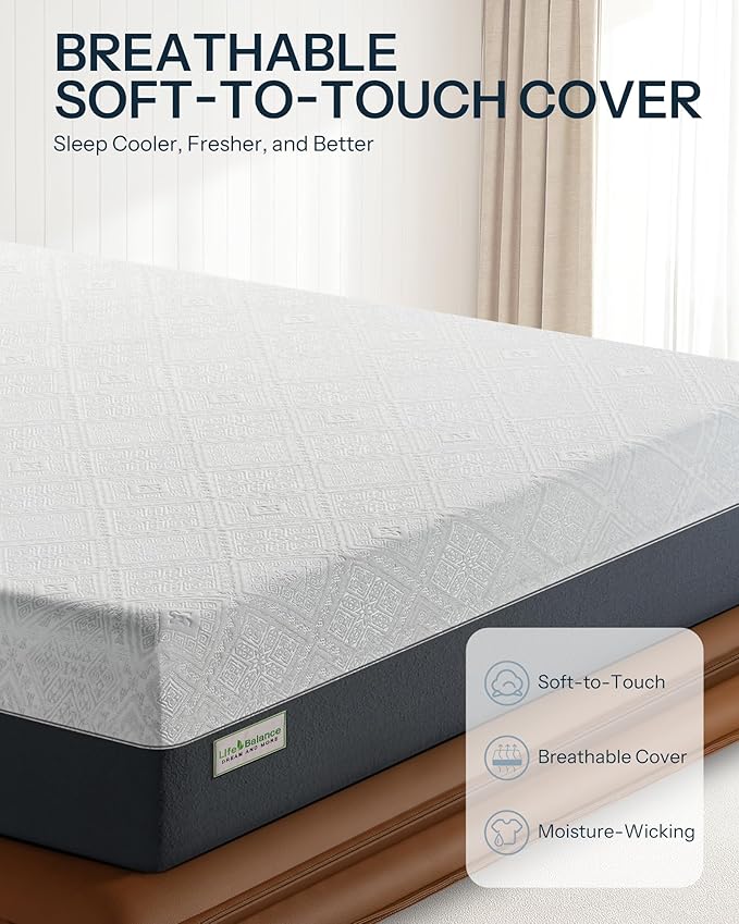 Life Balance 10 Inch Twin Size Mattress, Gel Memory Foam Mattress for Pressure Relief, Motion Isolation in Made in USA Mattresses, CertiPUR-US Certified, Medium Firm Twin Colchones, CY-10-T