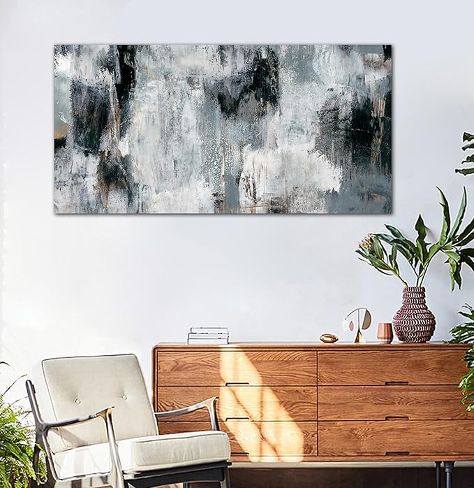 NINEASO Black Gray Abstract Wall Art - Abstract Canvas Pictures for Wall Decor Modern Abstract Canvas Painting Artwork for Living Room Bedroom Home Office Wall Decorations 29" x 58"