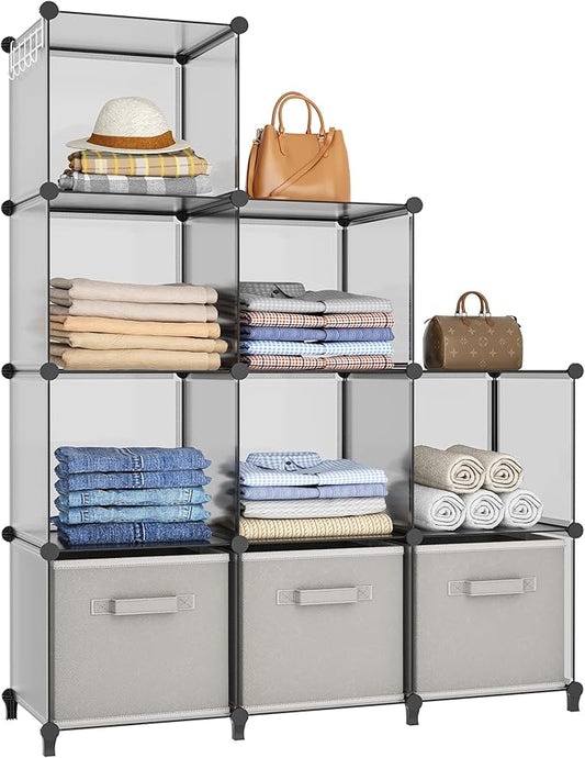 HOMIDEC Closet Organizers and Storage, 9 Cube Storage Organizer, Portable Closet Organizer Cubes Shelves for Clothes, Bedroom, Wardrobe, Kids Room, Bathroom, Grey