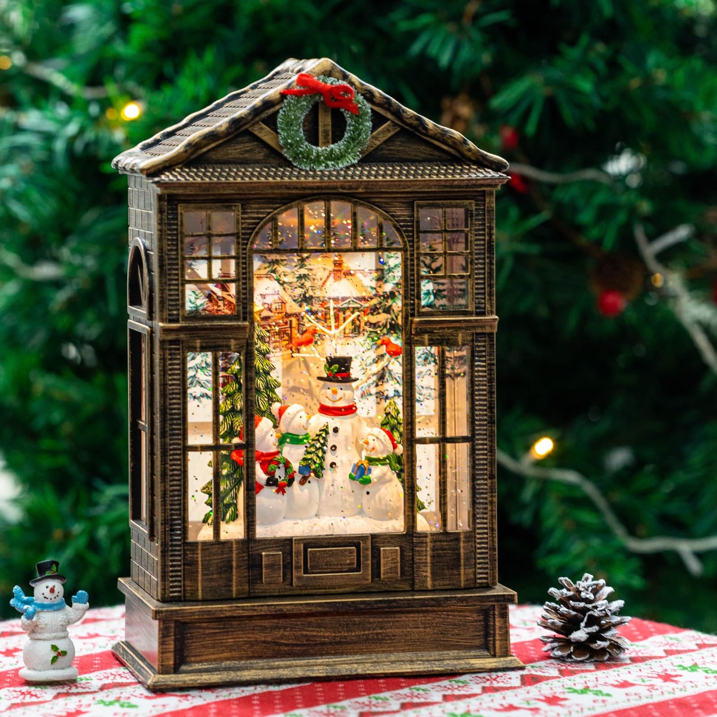 Christmas Snow Globe Swirling Glittering Snowman Choir Manger Scene, USB Lined/Battery Operated Lighted Water Lantern for Christmas Festival Decoration Gifts