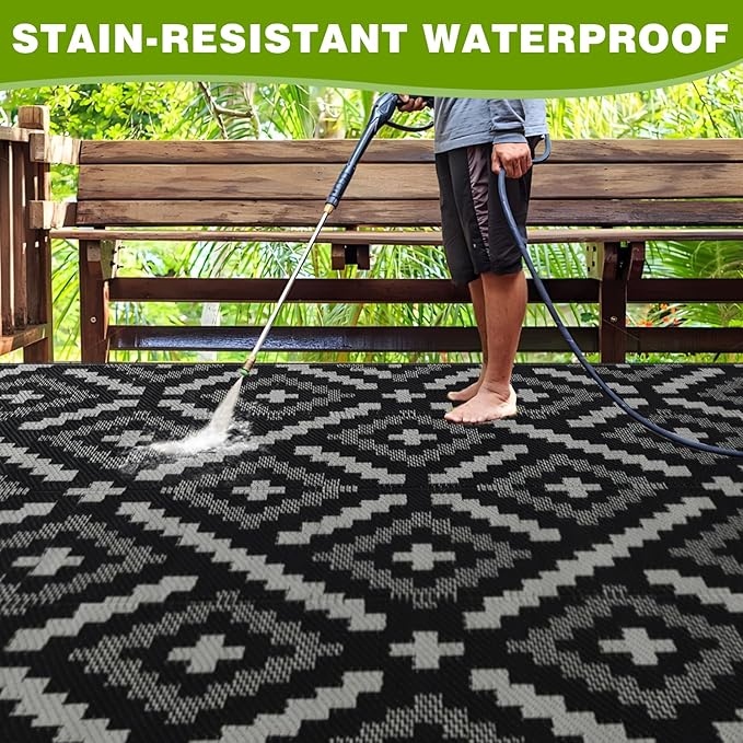 Outdoor Rug 9x12 ft Waterproof, Reversible Outdoor Plastic Straw Rug for Patios Clearance, Outdoor Area Rug Carpet RV Mat for Camping Backyard Deck Porch