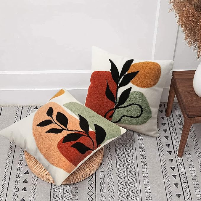 Merrycolor Abstract Boho Tufted Throw Pillow Covers 18x18 Mid Century Modern Pillow Covers Boho Pillows Decorative Throw Pillow Case Minimalist Bohemian Aesthetic Pillow Covers for Bed Couch Home,1PC