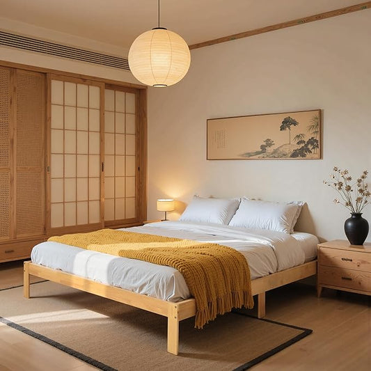 Hokway Wood Full Size Bed Frame- No Wobble,Noise-Free,Easy Assembly with Precise Holes,12 in Wood Slat Support,No Box Spring Needed,Natural