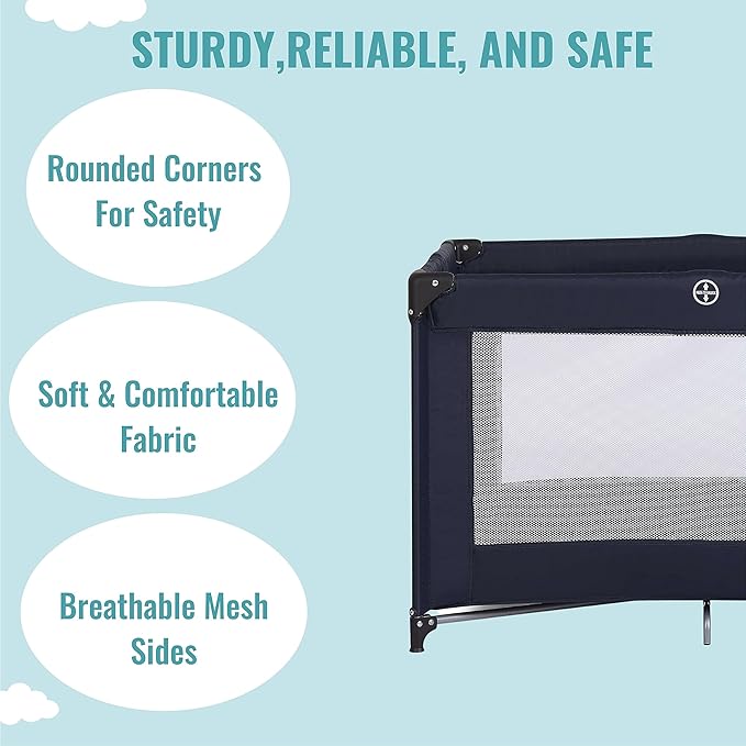 Dream On Me Zazzy Portable Playard with Bassinet in Navy, Packable and Easy Setup Baby Playard, Lightweight and Portable Playard for Baby with Mattress and Travel Bag