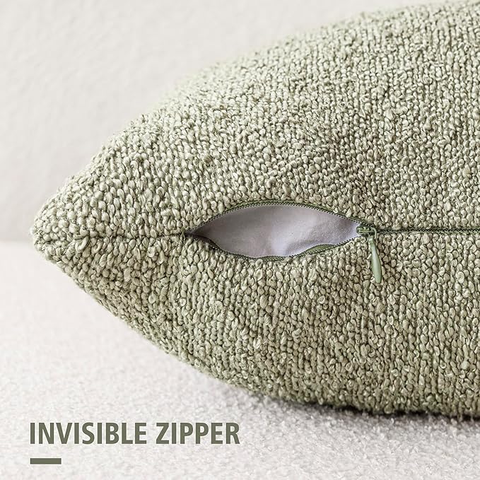 Foindtower Pack of 2 Textured Boucle Throw Pillow Covers Accent Solid Pillow Cases Cozy Soft Decorative Couch Cushion Case for Chair Sofa Bedroom Living Room Home Decor 18x18 Inch Dirty Sage Green