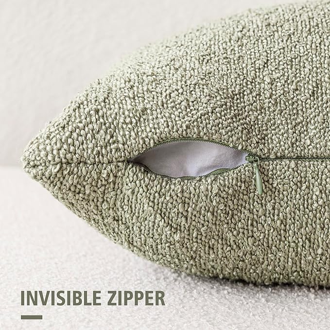 Foindtower Set of 2, Decorative Textured Boucle Throw Pillow Covers Accent Solid Pillow Cases Neutral Soft Couch Cushion Case for Chair Sofa Bedroom Living Room Home Decor 24x24Inch Dirty Sage Green