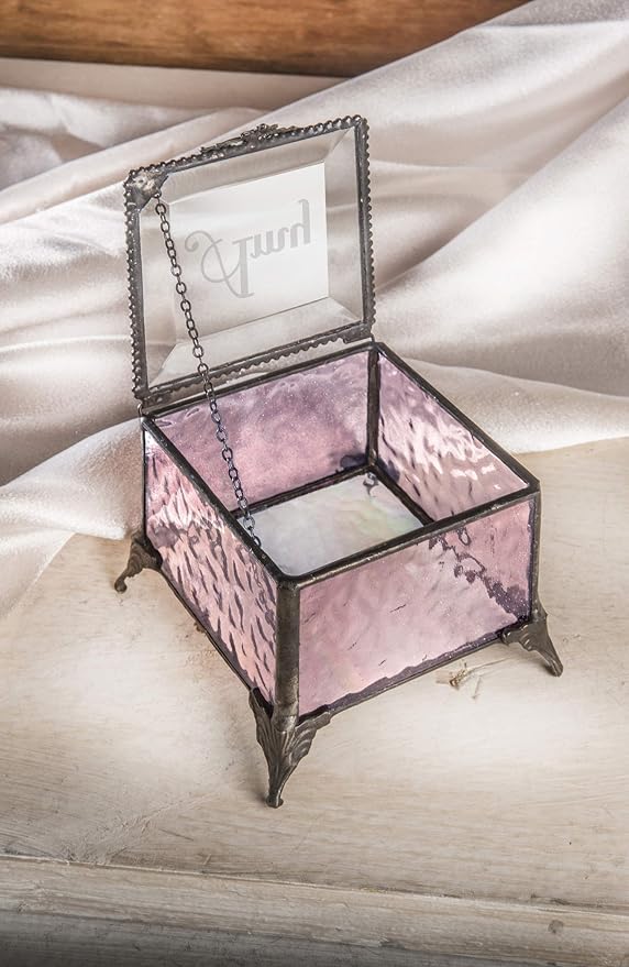 Personalized Engraved Jewelry Box Decorative Vanity Display Stained Glass Keepsake - J Devlin Box 903 EB217-1 (Pink)