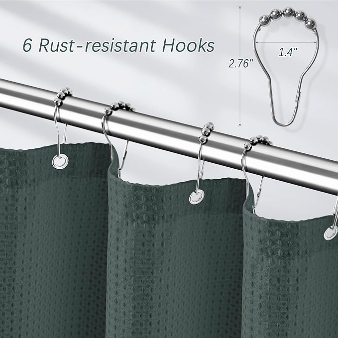 Stall Fabric Shower Curtain - Waffle Textured Small Heavy Duty Cloth Shower Curtains for Bathroom, 256GSM Narrow Hotel Spa Luxury Bath Curtain Set with 6 Hooks (36Wx72H, Stormy Weather)