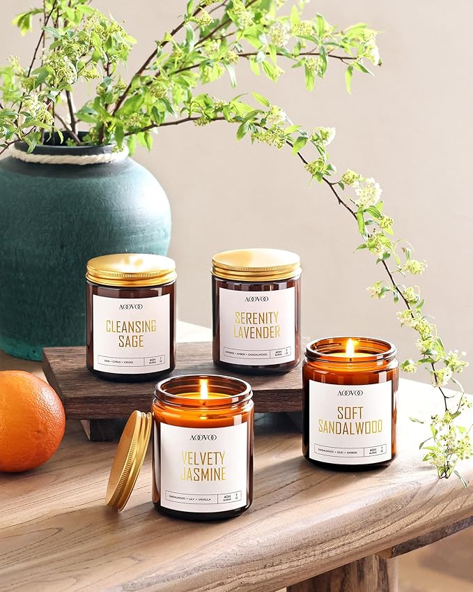 AOOVOO Candle Set - 4PC Scented Candles, 28 oz Soy Candles, Soy Candle for Home Scented, Lavender/Sandalwood/Jasmine/Sage