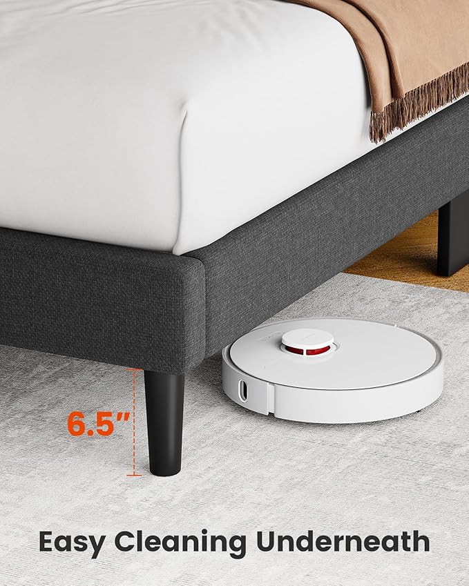 Amada Full Platform Bed Frame with 12 Thickened Legs & Adjustable Fabric Upholstered Headboard, Solid Wooden Support 1300 Lbs Weight Capacity, No Box Spring Needed/Easy Assembly/Underbed Storage