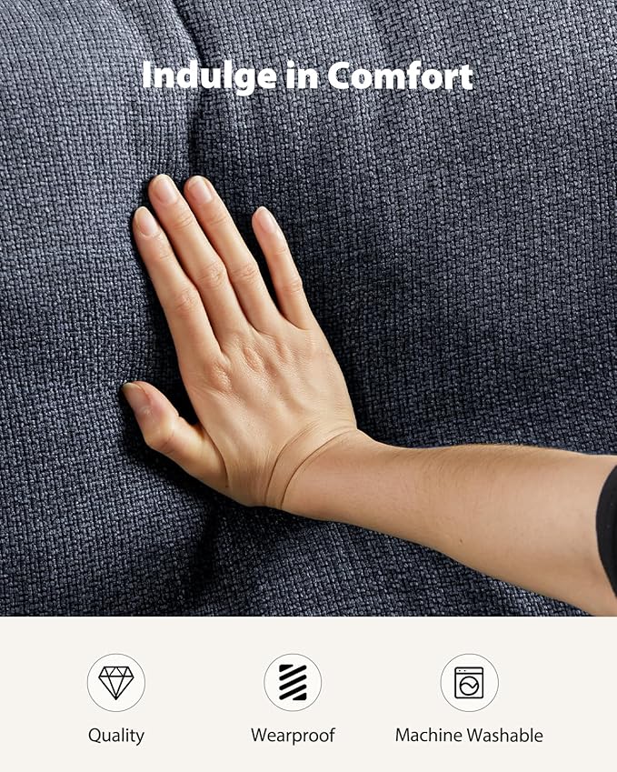 Pipishell 3 Seater Sofa Couch, Sofas for Living Room with Deep Seats and Wide Armrests, 89" Modern Linen Sofa Supportive with Thickened Cushion, Cotton-Linen Couches, Removable & Washable Covers, Blue