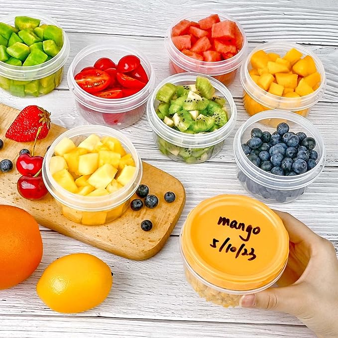 TOFLEN Reusable Small Freezer Containers 8 Oz Plastic Food Storage Containers with Screw On Lids, Leakproof & Airtight, Freezer Safe, Dishwasher Safe, Set of 6 Multicolor