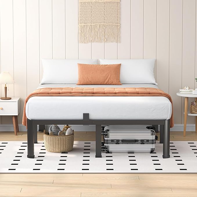 20 Inch Queen Heavy Duty 3500 lbs Bed Frame with Round-Corner Legs & Anti-Squeak Design – Quick Assembly Metal Platform, No Box Spring Needed