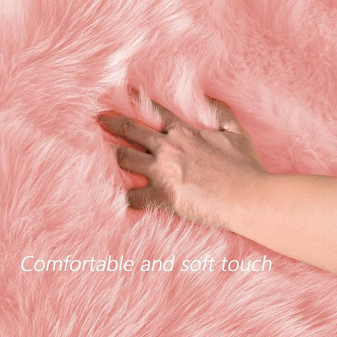Latepis Pink Rugs for Living Room Shag 6x8 Faux Fur Sheepskin Rug for Sofa Bedroom Fluffy Washable Furry Plush Rug, Rectangle