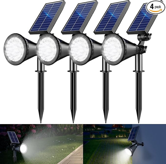 Solar Spot Lights Outdoor, 36 LEDs 1000LM Adjustable Solar Lights Outdoor Waterproof, 2-in-1 Solar Powered Spotlights Landscape Lighting for Garden, Yard, Pathway- 4 Pack (Cool White)