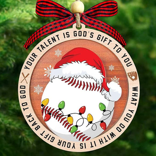 Baseball Christmas Ornaments 2025 - Baseball Ornaments For Christmas Tree - Gifts For Players, Coaches, Fans, Softball Lovers - 2 Layer Wooden Softball Ornament - Sport Lovers Hainging Decor Xmas Tree