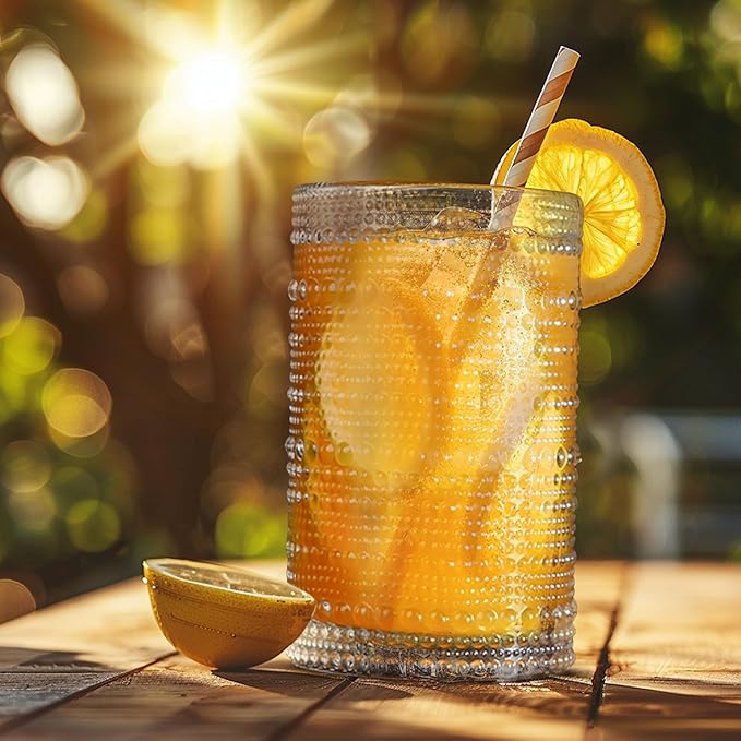 Hobnail Drinking Glasses, Vintage Glassware Set of 6, Vintage Drinking Glasses 14.54 oz, Bubble Glasses Drinking, Hobnail Glasses, Vintage Glass Cups, Jupiter Glasses for Juice, Soda, Beer, Whisky