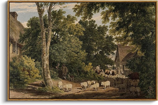 InSimSea Framed Canvas Wall Art Vintage Decor, Room Decor Classical Countryside Landscape Farmhouse Painting, Large Prints Artwork, Wall Art for Living Room Badroom Bathroom, 24"x36"