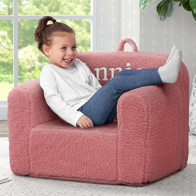 Delta Children Personalized Sherpa Cozee Chair - Customize with Name – Foam Kids Chair for Ages 18 Months and Up, Rose