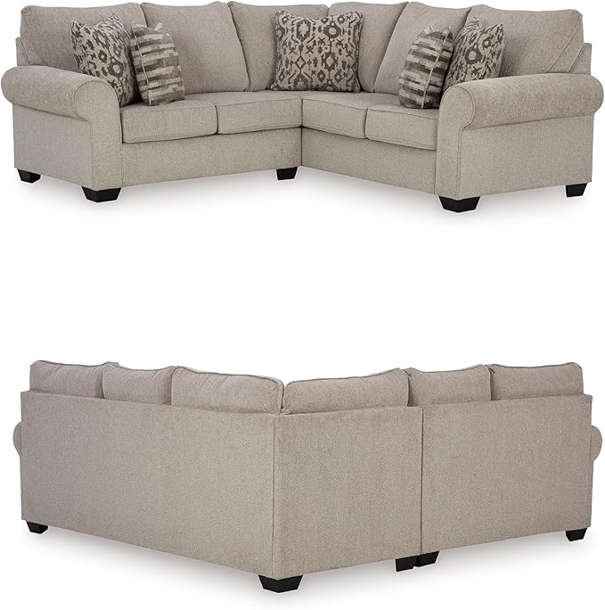 Signature Design by Ashley Claireah Casual L-Shaped 2-Piece Sectional with Loose Seat Cushions and 5 Accent Pillows, Beige