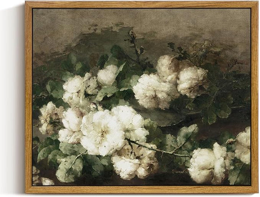 InSimSea Framed Canvas Wall Art Vintage Decor, Flower Prints Wall Art Room Wall Decor, Botanical Prints Wall Art for Living Room Decorations, Rustic Art Work for Bathroom Bedroom, 9"x11"