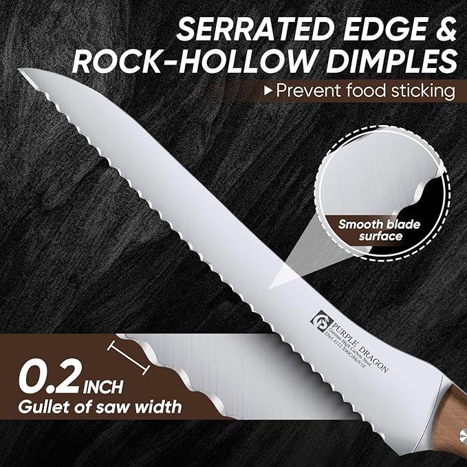 Purple Dragon Bread Knife, 9 Inch Serrated Knife for Homemade Bread Sourdough Cakes, Perfect Kitchen Baking Supplies for Effortless Cutting & Slicing, Gifts