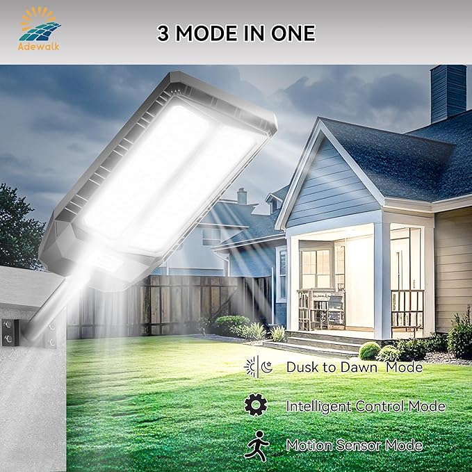 6000W Solar Street Lights Outdoor, 7000K Solar Light Outdoor LED Street Light Dusk to Dawn, LED Wide Angle Lamp with Motion Sensor and Remote Control, for Parking Lot, Yard, 2 Pack