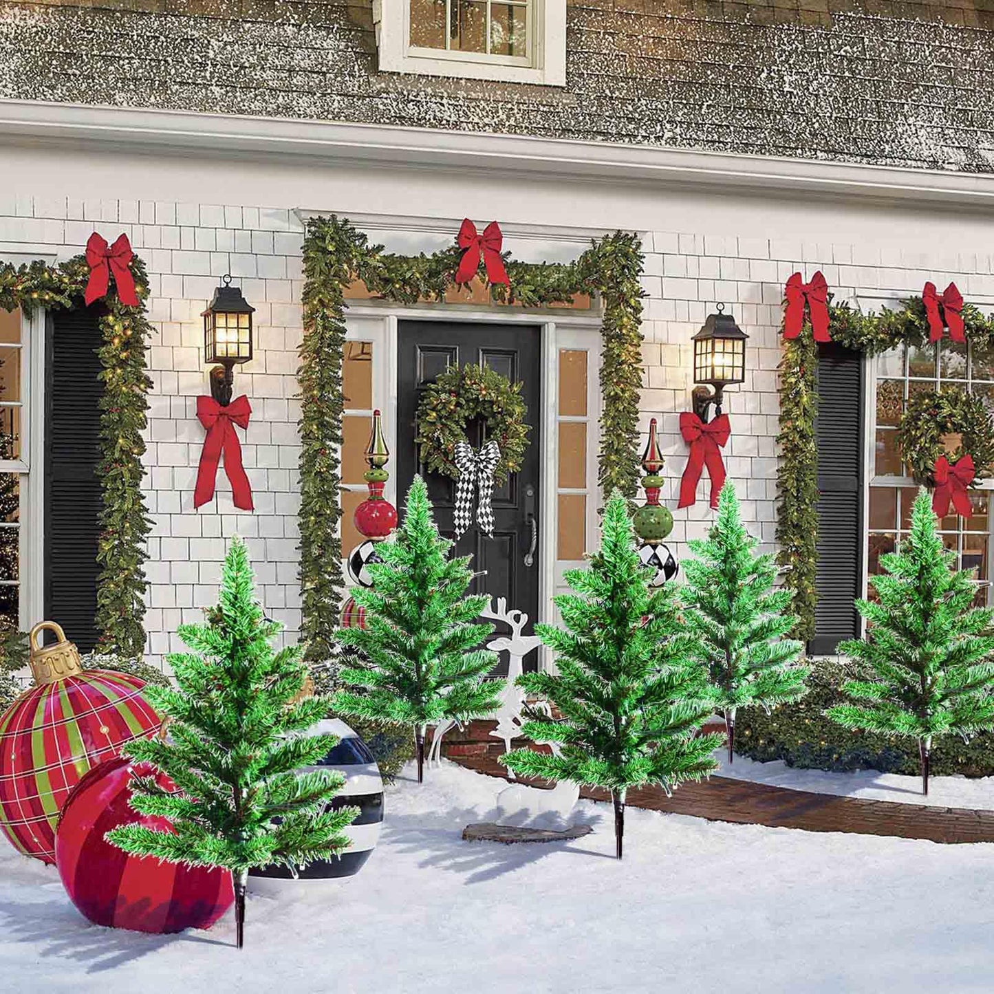 Homeleo 6-Pack Solar Small Christmas Trees for Outdoor Decorations, 120 LED Artificial Prelit Christmas Tree, Solar Powered Mini Xmas Tree with Lights for Outside Pathway Porch Yard Christmas Decor
