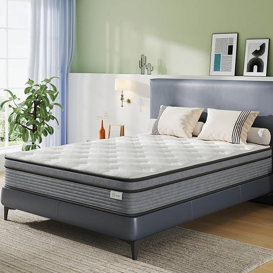 Yaak Queen Mattress 12 Inch, Hybrid Mattress in a Box Queen Size, Individual Pocket Spring Queen Bed Mattress with Breathable Memory Foam, Pressure Relief, Medium Firm Queen Size Mattress 80"x60"x12"