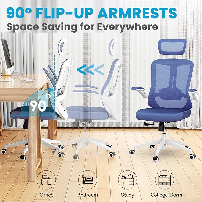 Ergonomic Office Chair - Comfy Desk Chairs with Wheels and Arms, 400LB Heavy Duty Mesh Computer Chairs with Comfortable Head Lumbar Back Support for Office, Bedroom, College Dorm and Study