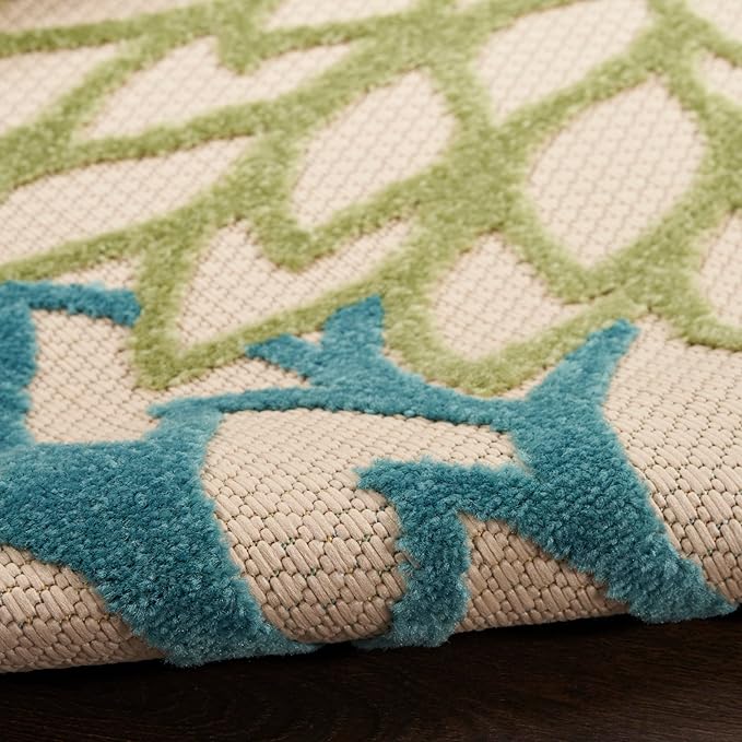 Nourison Home Aloha Indoor/Outdoor Green Multicolor 2' x 6' Area Rug, Easy Cleaning, Non-Shedding, Bed Room, Living Room, Dining Room, Backyard, Patio, Deck (2x6)
