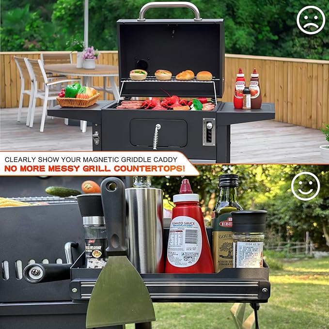 Magnetic Griddle Grill Caddy Organizer,Grill Caddy with Magnetic Tool Holder for Grilling BBQ,Space Saving Magnet Utensils Holder for Outdoor Blackstone Griddle