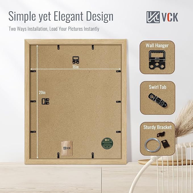 VCK 16x20 Picture Frame Set of 4 - Oak, Gallery-Quality Wood Poster Frames, 1.1-Inch Wide Border, Polished Plexiglass, Vertical or Horizontal Wall Display for Photo/Art/Prints, Natural Oak