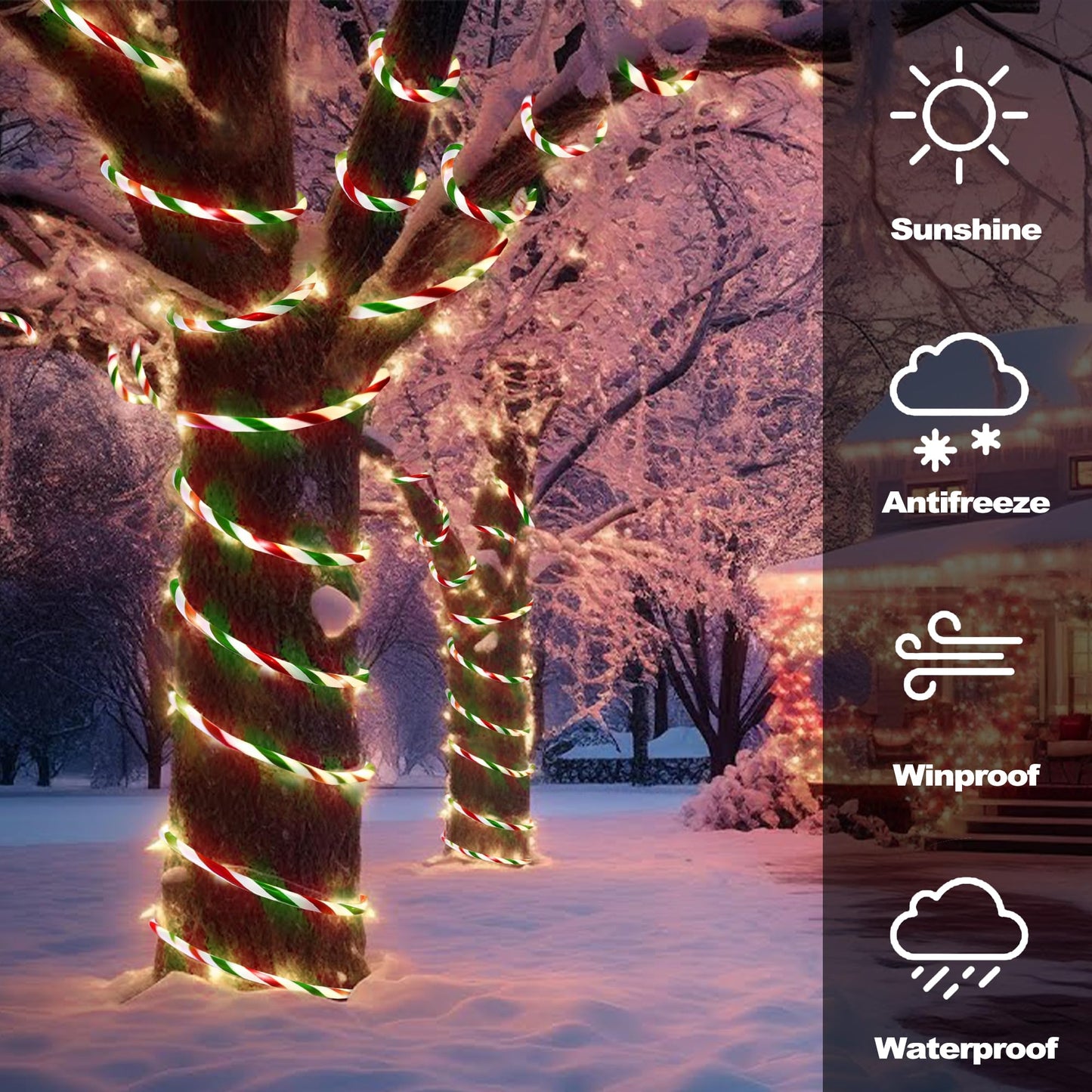 Toodour Christmas Candy Cane Lights, 50ft 360 LED Candy Cane Rope Lights Outdoor with 8 Modes, Connectable, Timer, Waterproof Red White Green Christmas Light for Garden Patio Bedroom Party Xmas Decor