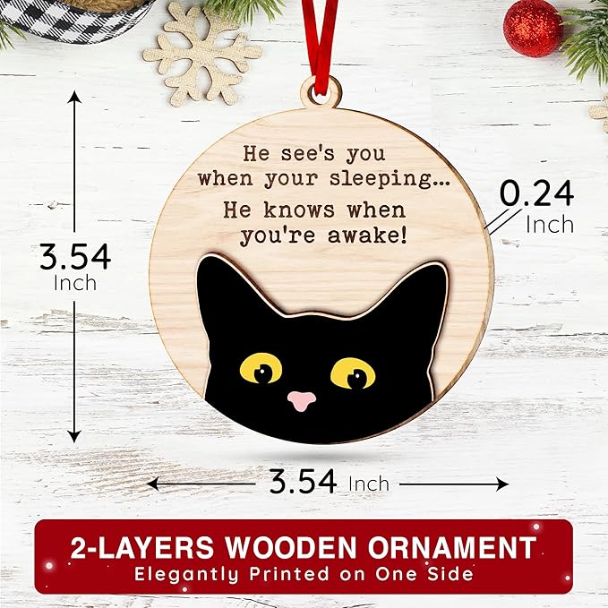 Black Cat Ornament - Black Cat Ornaments for Christmas Tree, for cat Lovers, Unique Funny Kitty Décors, Specialty 2025 Christmas Tree Ornaments, Ideal for Festivity