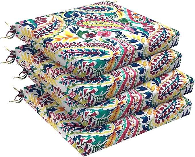 Set of 4 Outdoor Square Chair Cushions 18.5"x16"x2" for Patio, Water Resistant Patio Dining Seat Pads Replacement for Kitchen Garden and Outdoor Furniture Decoration - Vigour Paisley