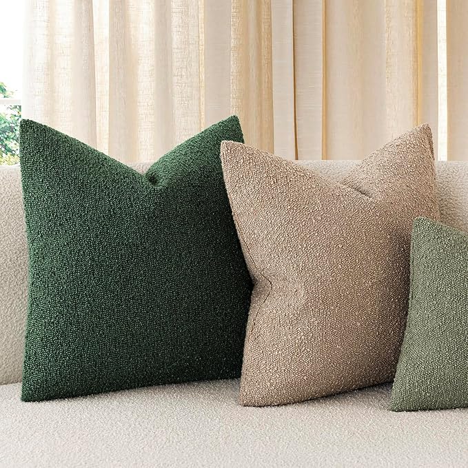 Foindtower Pack of 2 Textured Boucle Throw Pillow Covers Accent Solid Pillow Cases Cozy Soft Decorative Couch Cushion Case for Chair Sofa Bedroom Living Room Home Decor 18x18 Inch Pine Green