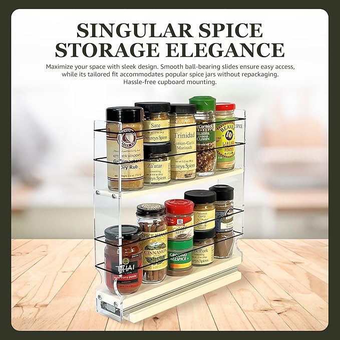 Vertical Spice Narrow Spice Rack -Sliding Spice Jars Organizer - Pantry Organizers & Storage - Slide Out Drawers for Kitchen Cabinets -Seasoning Caddy (2.3" W x 10.75" H x 10.6"D, Partially Assembled)