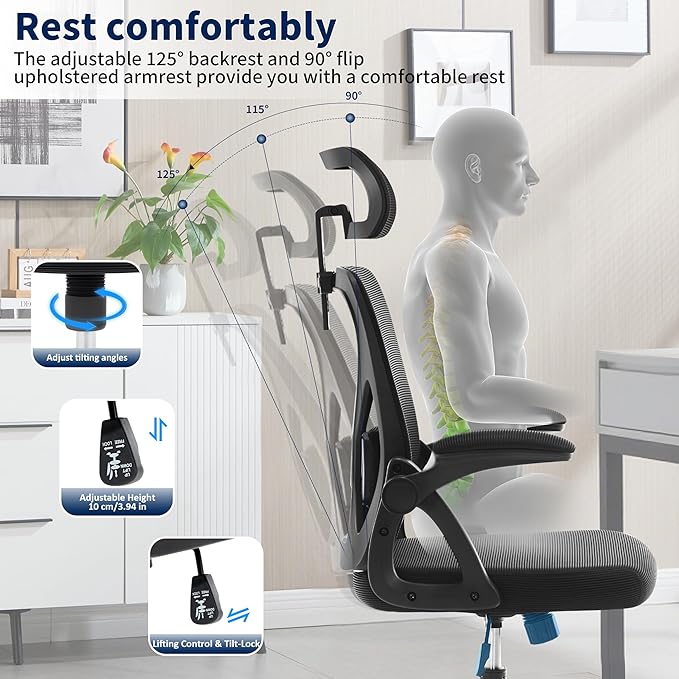 Office Chair,Ergonomic Desk Chair with Adjustable Lumbar Support,400 Lbs Mesh Computer Chair High Back with Adjustable Headrest for Home Office (Black)