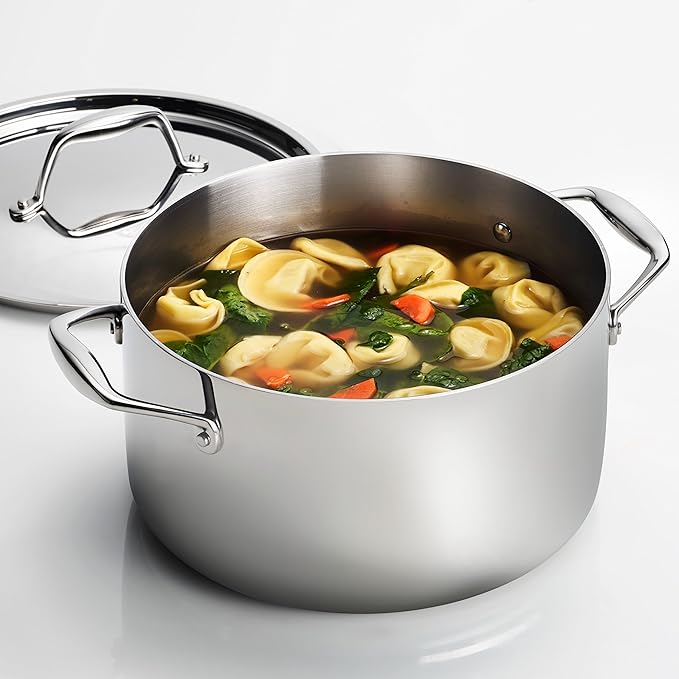 Tramontina Signature Tri-Ply Clad Stainless Steel 6-Quart Sauce Pot with Lid, Induction-Ready Pot, Dishwasher-Safe, NSF-Certified, Made in Brazil