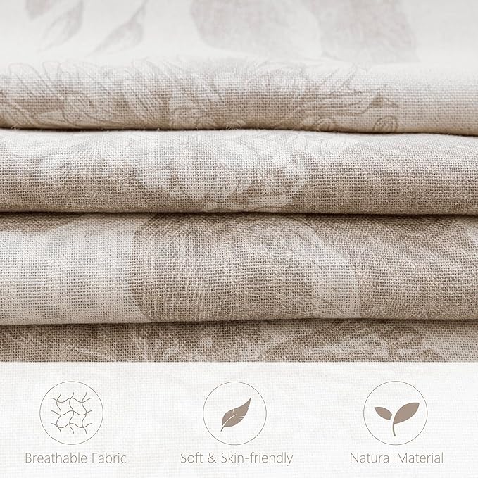 Foindtower Set of 2 Linen Floral Vintage Throw Pillow Covers Neutral Accent Print Decorative Cushion Covers Farmhouse Home Decor for Sofa Chair Couch Bedroom Living Room Outdoor,18×18 Inch,Tan Beige