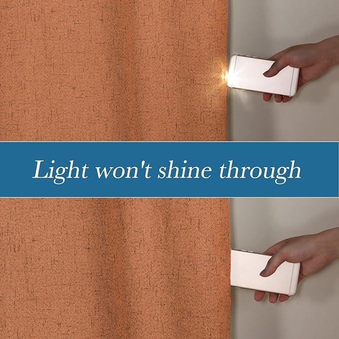 H.VERSAILTEX Linen Blackout Curtains Durable Thick Textured Linen Look 100% Blackout Patio Door Curtain Anti Rust Grommet Extra Wide Sliding Door Curtain Panel, Orange, W100 x L108 inch