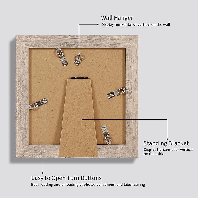 6x6 Picture Frame Set of 4 with High Definition Glass, Smoke Gray Frame Display 4x4 Pictures with Mat or 6 x 6 Without Mat, Wood Square Photo Frame for Wall Mount and Tabletop Display