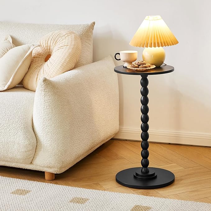 Round Side Table with Solid Wood, Modern Minimalist Bedside Table, Living Room Sofa End Table, Bedroom Small Corner Table for Small Spaces Black YD-RST001B