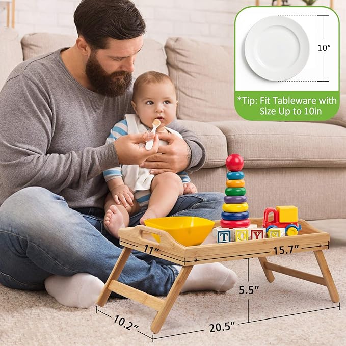 Bed Tray Table Folding Legs with Handles Breakfast Food Tray for Sofa,Bed,Eating,Drawing,Platters Serving Lap Desk Snack Tray (Bamboo Medium)