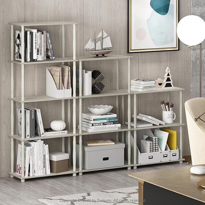 Furinno Turn-N-Tube 3-Tier Compact Multipurpose Shelf Display Rack with Classic Tube, Sonoma Oak/White