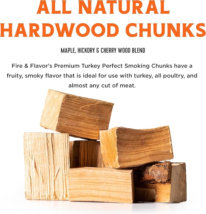 Fire & Flavor Turkey Perfect Premium All Natural Cherry Wood Chunks for Smoking - Smoking Wood Chunks - Charcoal for Grilling