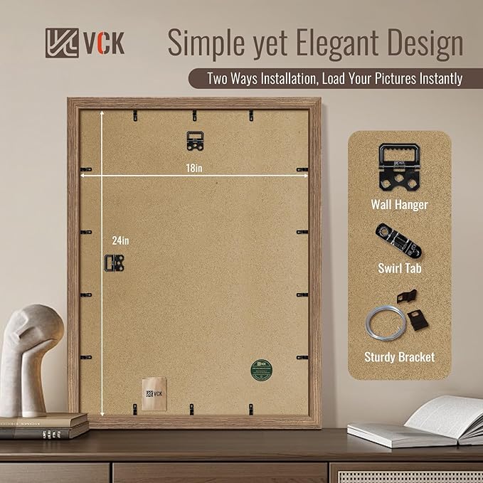 VCK 18x24 Poster Frame Set of 4 - Walnut, Gallery-Quality Wood Picture Frames, 1.1-Inch Wide Border, Polished Plexiglass, Vertical or Horizontal Wall Display for Photo/Art/Prints, Walnut